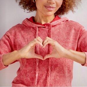 NWT Michael Stars Long Sleeve Kylo Acid Washed Thermal Hoodie w Drawstring